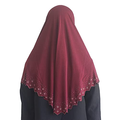 Instant Hijab Scarf for Women Muslim Women Clothing Headscarf for Girls with Czech Rhinestone - color: Wine Red