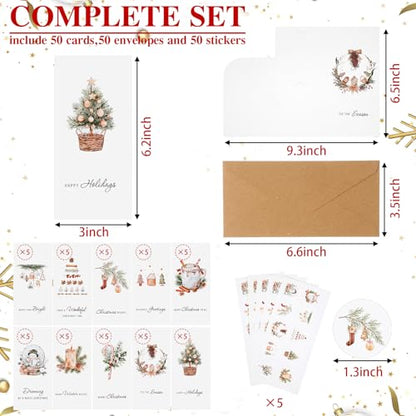 Engrowtic 50 Sets Christmas Gift Card Holder for Cash Boho Rustic Christmas Card Money Holder Xmas Cards Bulk with Envelopes and Stickers for Friends Family Holidays Xmas - style: Boho Christmas