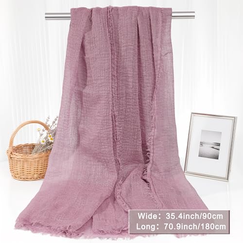 Nydotd Women Summer Cotton Linen Scarf Crinkle Long Beach Shawl Wrap hijab with Fringe - color: Dusty Rose