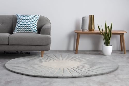 Handmade Round Vasarely Area Rug 100% New Wool Modern for Living Room Bedroom Kids Room Kitchen Office Decor (Lite Grey, 4x4' Round) - color: Lite Grey, size: 4x4' round