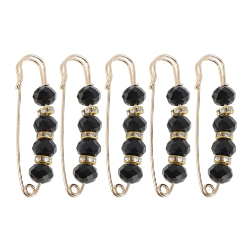 Decorative Safety Pins, Colorful Rhinestone Metal Pins, Brooch Bulk for Shirt Hijab Hat Sweater Cardigan Bag, 5.8cm, Black, 5Pcs - color: Black, size: 5.8cm