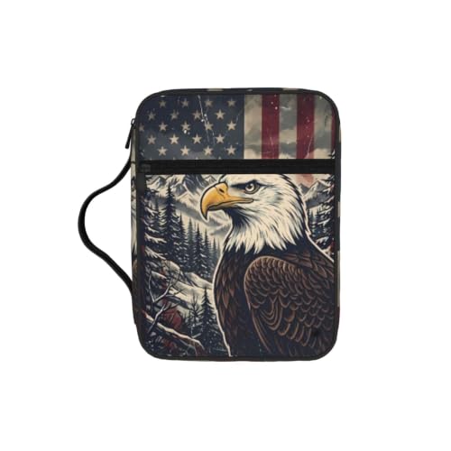 American Flag Eagle Bible Cover Case with Handle and Zippered Pocket - color: American Flag Eagle