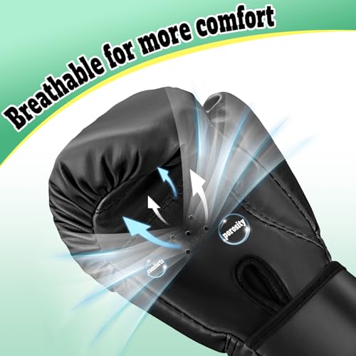 Kids Boxing Gloves for Boys & Girls, Youth Boxing Training Gloves for Kids Age 3 to 9 Years, 4OZ Training Sparring Gloves for Punching Bag Kickboxing Muay Thai MMA - color: Black