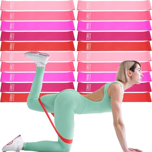 Deekin 20 Pcs Resistance Bands for Women Men 10-115 Lbs 5 Different Resistance Levels Loop Exercise Bands for Leg Working Gym - color: Red
