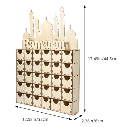 Luxshiny Wooden Advent Calendar Eid Mubarak Ramadan Table Decor Unique Home Craft for Festive Countdown for