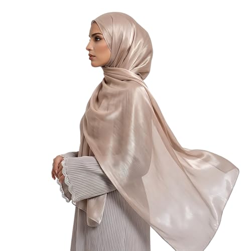 Organza Sheen Shimmer Crepe Hijab Scarf for Women Lightweight Sheer Shawl Wrap for Wedding and Evening Dresses - color: Nude
