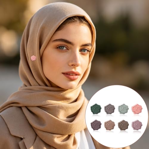 XIHIRCD 8pcs Magnetic Hijab Pins, Flower Shaped Small Hijab Magnets Multi-Purpose No-Snag Clothing Scarf Clasp Pinless Brooch for Women Men Shawl Scarves Clothes