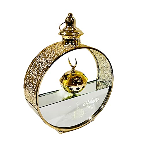Ramadan Hanging Lantern Islamic Metal Lamp Eid Mubarak Element Eid Mubarak Islamic Lamp, Ramadan Mubarak LED Light Ramadan Hanging Lantern Glass and Metal Lantern for Ramadan Karim (Masjid) - color: Masjid