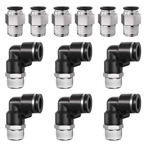 1/4 Push to Connect Fittings npt Thread to 5/32 Air Line quick | Pneumatic Tubing Hose 5/32 OD Tube to 1/4 npt, Male Elbow 90 Degree Straight Coupler - size: 5/32"OD x 1/4"NPT