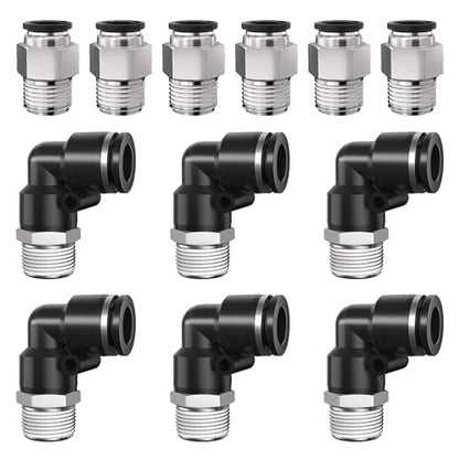 1/4 Push to Connect Fittings npt Thread to 5/32 Air Line quick | Pneumatic Tubing Hose 5/32 OD Tube to 1/4 npt, Male Elbow 90 Degree Straight Coupler - size: 5/32"OD x 1/4"NPT