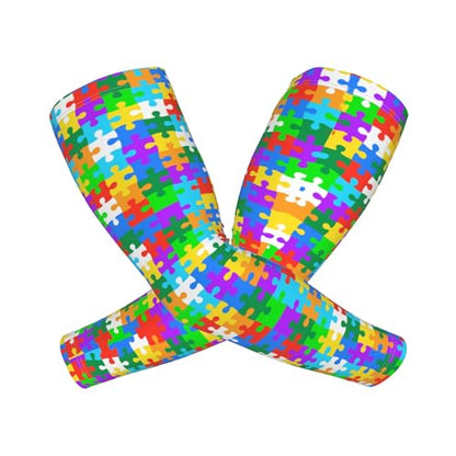 Arm Sleeves Outdoor Garden Sports Cooling Sun Sleeve for Women Men Farm - color: Autism Puzzle