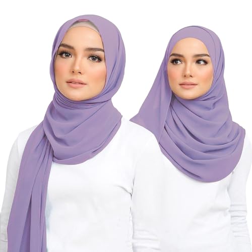 Premium Chiffon Hijab Head Scarf Shawl Wrap for Muslim Women Lightweight - color: Light Purple