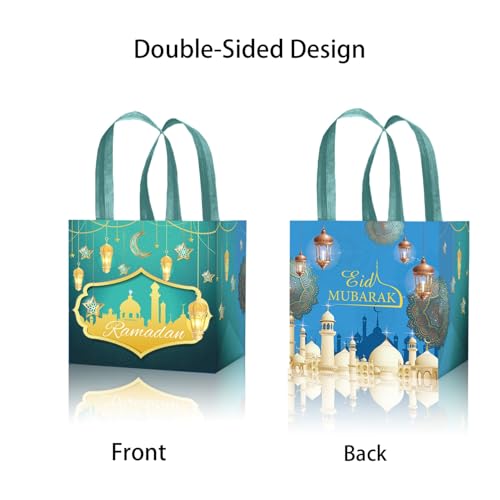 LOONELO Ramadan Mubarak Gift Bags with Handle, 8pcs Eid Mubarak Non-Woven Favor Tote Bags for Goodie, Biscuit, Muslim Reusable Candy for Ramadan Kareem Hajj Festival Wedding Party Decorations