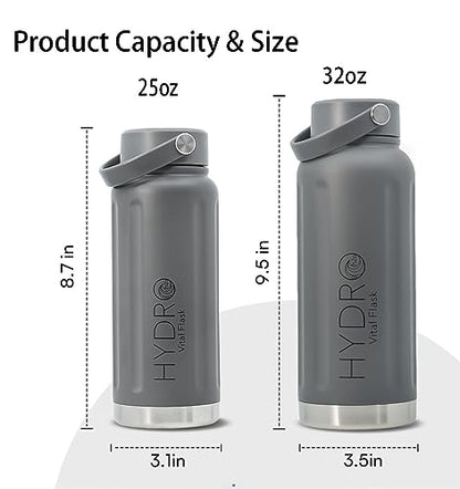 32oz Stainless Steel Insulated Water Bottle, Keep 24H Cold, Leak-Proof Wide Mouth Lids, BPA-Free Bottles, Mens Water Bottle for Gym, Hiking, Travel -Gray - color: Gray-Handle Lid, size: 32 Ounces
