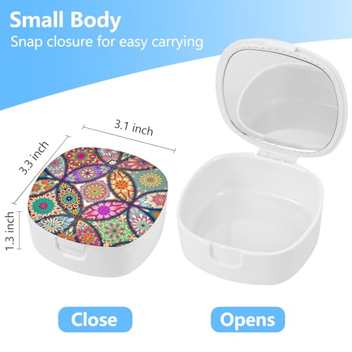 Retainer Case with Mirror & Ventilation Holes - Night Guard & Aligner Case, Colorful Mandala Design - color: Colorful Mandala