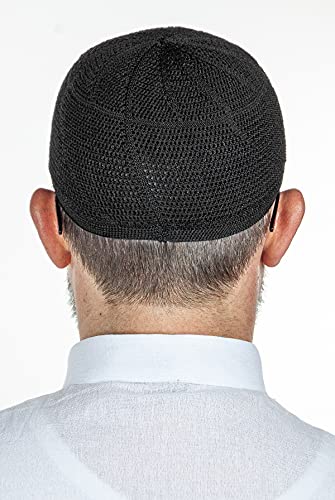 ihvan online Turkish Muslim Lux Knitting Kufi Hats for Men, Taqiya, Takke, Peci, Islamic Caps, Islamic Gifts, Standart Size - color: Black