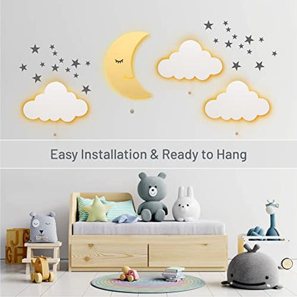 Lumipets Moon Wall Light - Nursery Decor, Baby Room Decoration, Wall Mounted, Battery Operated, Lightweight Hanging Crescent Night Light for Babies, Toddlers, Kids - 17.7 x 11.2 x 1.5-in