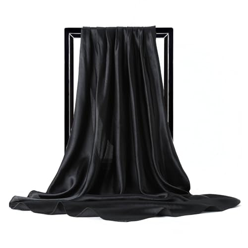 vimate 35" Square Silk Like Head Scarf - Women's Fashion Satin Scarf Bandana for Hair Wrapping at Night. - color: J2#. 2 Pack - Black