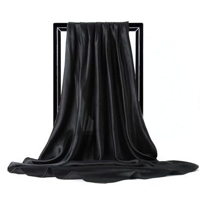 vimate 35" Square Silk Like Head Scarf - Women's Fashion Satin Scarf Bandana for Hair Wrapping at Night. - color: J2#. 2 Pack - Black