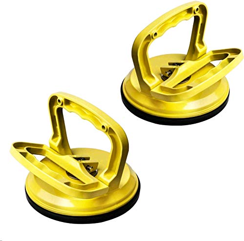 FCHO Glass Suction Cup Heavy Duty Aluminum Vacuum Plate Puller Handle Holder Hooks Duty Galss Lifting/Tile Suction Cup Lifter/Moving Glass/Pad for Lifting (Yellow, 2Pack) | Aluminum Single Glass Vacuum Suction Cup With Hooks For Tile Glass Moving Lifting
