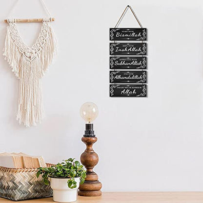 Dazingart Islamic Wooden Wall Decor Eid Ramadan Mubarak Start with Bismillah end with Alhamdulillah Home Decoration Appreciate and Hope with Allah Sign Inspirational Wooden Hanging Wall Plaque (black)
