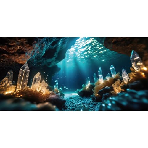 72x24 in Under Sea Aquarium Backdrop Crystal Rock Fish Tank Background | AWERT Fantasy Underwater Sunshine Coral Bubble Crystal Rock Polyester Terrarium Background - size: 72x24in/180x60cm