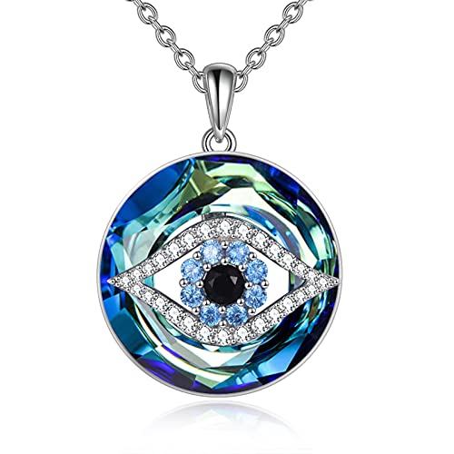 WINNICACA Sterling Silver Evil Eye Necklace Protection Crystal Pendant for Women Good Luck Vintage Evil Eye Pendant Jewelry Birthday Gifts for Women Friend Female - style: A-Blue crystal