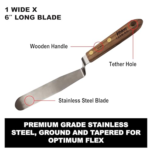 Albion Engineering Classic Offset Caulk Tooling Spatula, Stainless Steel, 1” wide tapered tip x 6” long blade (1258-6S) - size: 1" Wide Tapered Tip x 6" Long Blade, style: Single