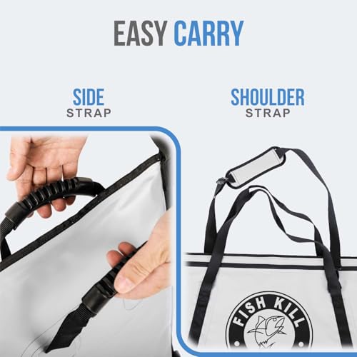 Insulated Fish Cooler Bag - Waterproof Leakproof PVC fishing Kill Bag with Carry Handles - Portable Fishing Cooler heavy bag for Boat & Kayak Use - size: (100 QT) 50" x 20"