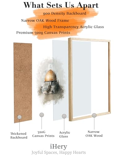iHery 12x16in Natural OAK Wood Framed Dome of the Rock Wall Art - color: OAK Framed Islamic Dome