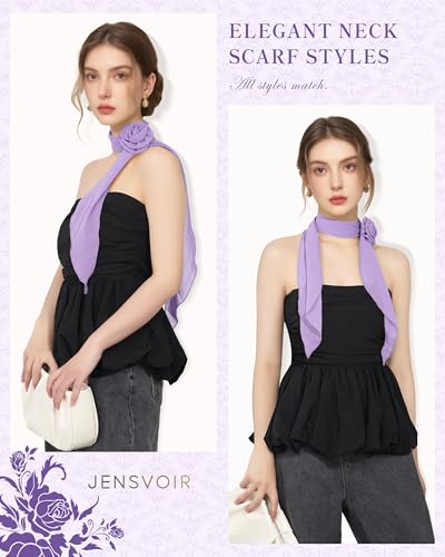 Chiffon Scarf for Women, Removable Flower Neck Scarf Light Soft Fashion Rose Scarves Versatile Headband or Hair Band - color: Light Purple