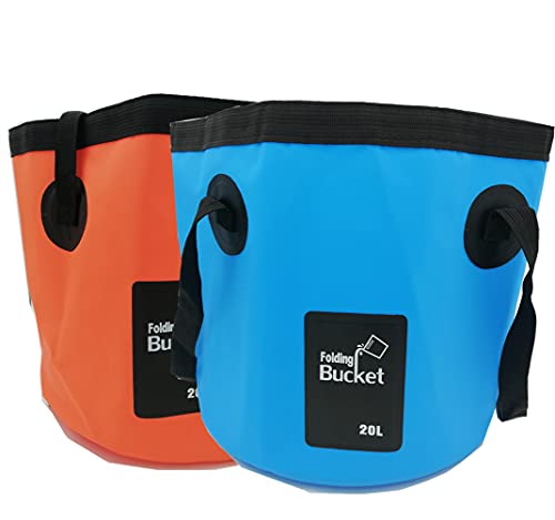 MIZORLIE Collapsible Buckets, Camping Water Storage Container 5 Gallon(20L) Portable Folding Bucket Wash Basin - color: Blue+orange