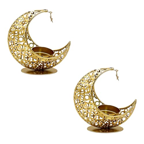 Elegant Moon Shaped Table Decor Metal Stand Soft Lighting for Couple Housewives and Interior Decor Enthusiasts Candlestick