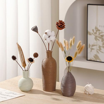 Ceramic Vases Set of 3 Modern Rustic Farmhouse Home Decor | Pottery Decorative Flower Vases for Pampas Grass Dried Fresh Flowers, Living Room, Table Centerpiece, Shelf, Mantel