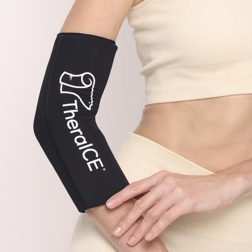 TheraICE Elbow Ice Pack Wrap Compression Sleeve for Injuries Reusable Gel Arm Cold Packs | Tennis Elbow Golfers & Cubital Tunnel, Tendinitis Pain Relief | Plus Shin Splints, Calf Strain | Women & Men - color: Black, size: Large/X-Large