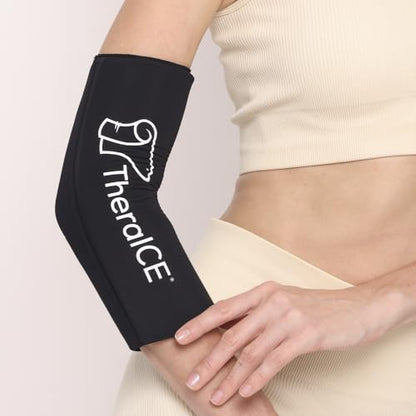 TheraICE Elbow Ice Pack Wrap Compression Sleeve for Injuries Reusable Gel Arm Cold Packs | Tennis Elbow Golfers & Cubital Tunnel, Tendinitis Pain Relief | Plus Shin Splints, Calf Strain | Women & Men - color: Black, size: Large/X-Large