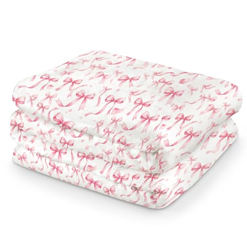 Pink Bow Throw Blanket, Cute Cozy Decorative Blanket for Girls Room, All-Season Soft Love Blanket, 50 x 60 Inch - color: Pink Bow, size: 50*60IN