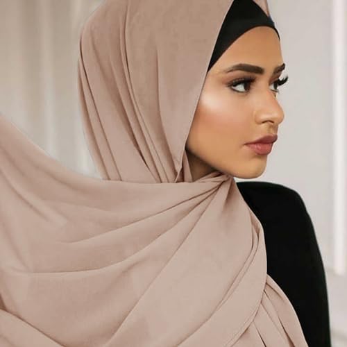 Hijab Scarf for Women Soft Cotton Muslim Jersey Hijab Head Wrap Scarves Fashion Long Scarf Shawls - color: Nude