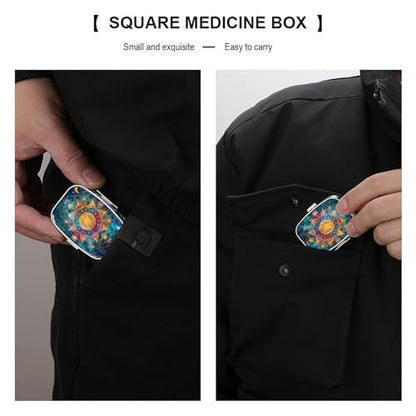 Mysterious Mandala Square Pill Box Metal 2.2x1.6 Inch,Medicine Storage Case Compact Travel Pill Organizer Pocket Pill Container for Daily Medication Vitamins Pills - color: Mysterious Mandala