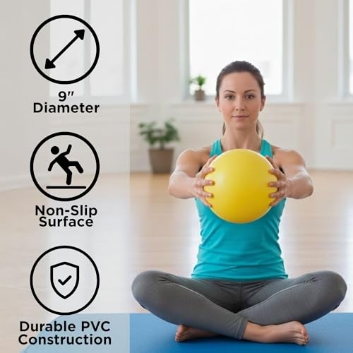 THERABAND Mini Ball, 9-Inch Pilates & Yoga Exercise Ball, Small Inflatable Core Ball for Stability, Balance, Rehab, Physical Therapy & At-Home Workouts, Soft Non-Slip Surface, Standard Version - style: Original