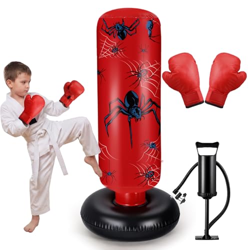 Shappy Inflatable Punching Bag Larger 62.99 Inch Spider Stable Boxing Bag Set with Gloves and Pump for Practicing Karate Taekwondo