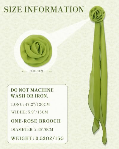 Chiffon Scarf for Women, Removable Flower Neck Scarf Light Soft Fashion Rose Scarves Versatile Headband or Hair Band - color: Dark Green