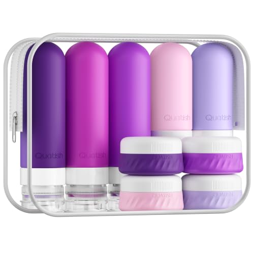 Quatish 15 Pack Travel Bottles for Toiletries, Original Patented, TSA Approved Travel Size Containers, Leak Proof Silicone Shampoo and Conditioner Bottles Women & Men, Airplane Essentials, Purple - color: Purple
