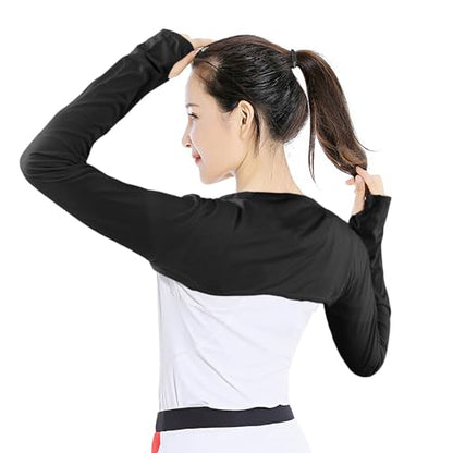 Cooling Shawl Arm Sleeves,Sun Protection with Finger Hole Anti-UV Women's tops,Comfortable Ladies Cooler Shrug - color: Black