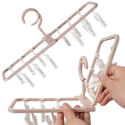 Clothes Drying Racks 2 Pack Grey Pink Small Folding Portable Underwear Hangers with 12 Clips 360° Rotatable Hook for Socks Drying Towels Bras Baby Clothes Gloves Plast 2 pcs Traceless Hook - color: Gray,light Pink-2 Pack