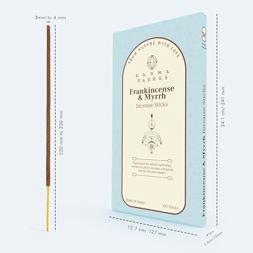 KarmaPledge Frankincense & Myrrh Incense Sticks, Burn Time 45-60 Min, 100 Sticks - color: Frankincense & Myrrh, size: 100 Hand Dipped Sticks