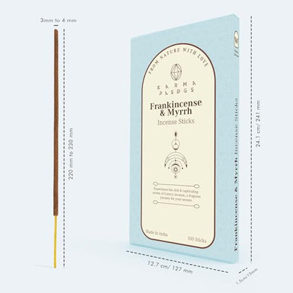 KarmaPledge Frankincense & Myrrh Incense Sticks, Burn Time 45-60 Min, 100 Sticks - color: Frankincense & Myrrh, size: 100 Hand Dipped Sticks