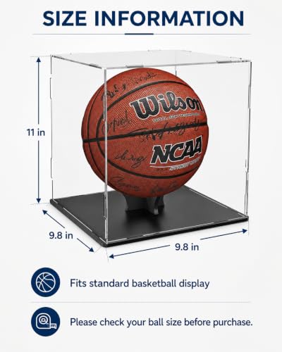 Basketball Display Case Stand,Clear Acrylic Display Case for Action Figures Toys Collectibles,Soccer Ball ,Need self-Assembly(9.8x9.8x11inch;25x25x28cm) - size: Basketball