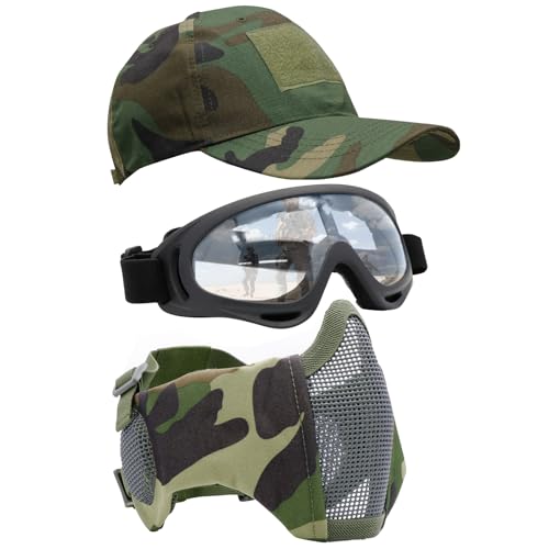 Airsoft Mask with Goggles, Foldable Half Face Airsoft Mesh Mask with Ear Protection for Paintball Shooting Cosplay CS Game - color: CP-B, size: 3pcs