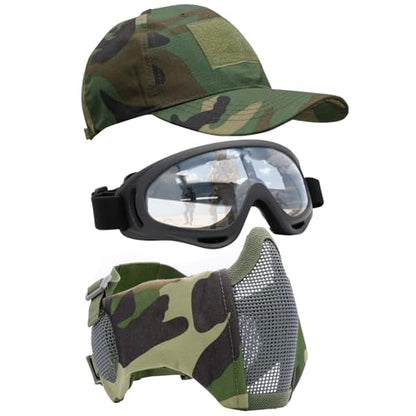 Airsoft Mask with Goggles, Foldable Half Face Airsoft Mesh Mask with Ear Protection for Paintball Shooting Cosplay CS Game - color: CP-B, size: 3pcs